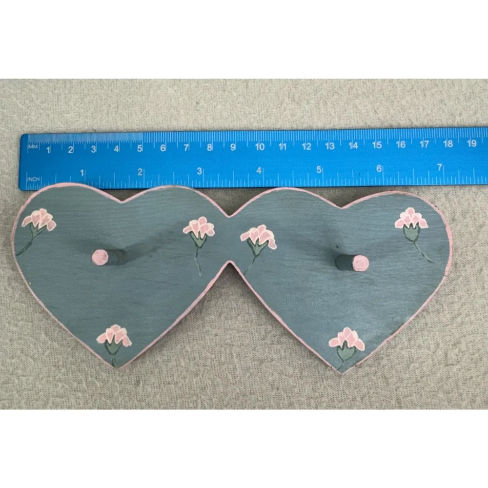 Handcrafted Wooden Heart Jewelry Key Holder Wall Hanger Blue Pink Decor Nursery